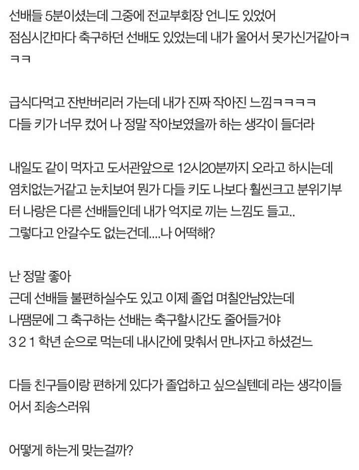 나 혼자 급식먹는데 3학년 선배들이 같이 먹어줬어 | 인스티즈