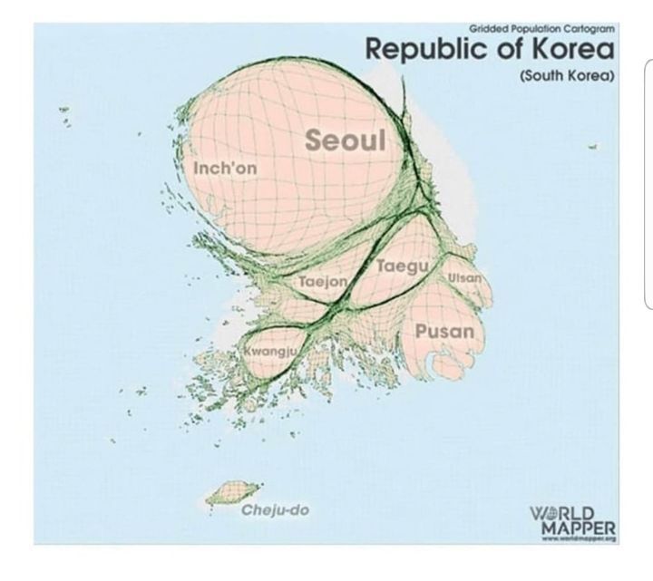 인구밀도를 반영한 한국지도 세계지도 | 인스티즈