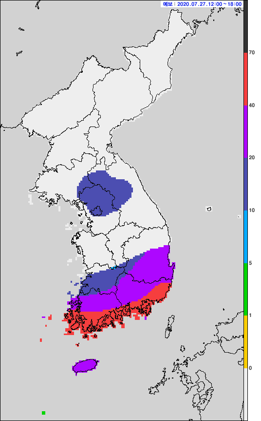 7월 27일 오후 12시~28일 오후 12시 예상 강수량.jpg(부산, 울산, 창원, 거제, 통영 폭우 주의) | 인스티즈