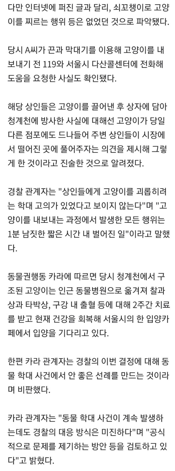 경찰 : "동묘 상인들 고의성 없고 고양이 학대행위도 없음, 혐의없음 처분 ㅅㄱ" | 인스티즈