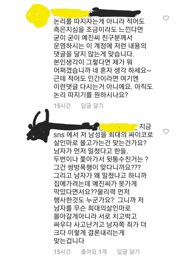데이트폭력으로 사망한 황예진 씨 친구 인스타에 달린 2차가해 댓글 | 인스티즈