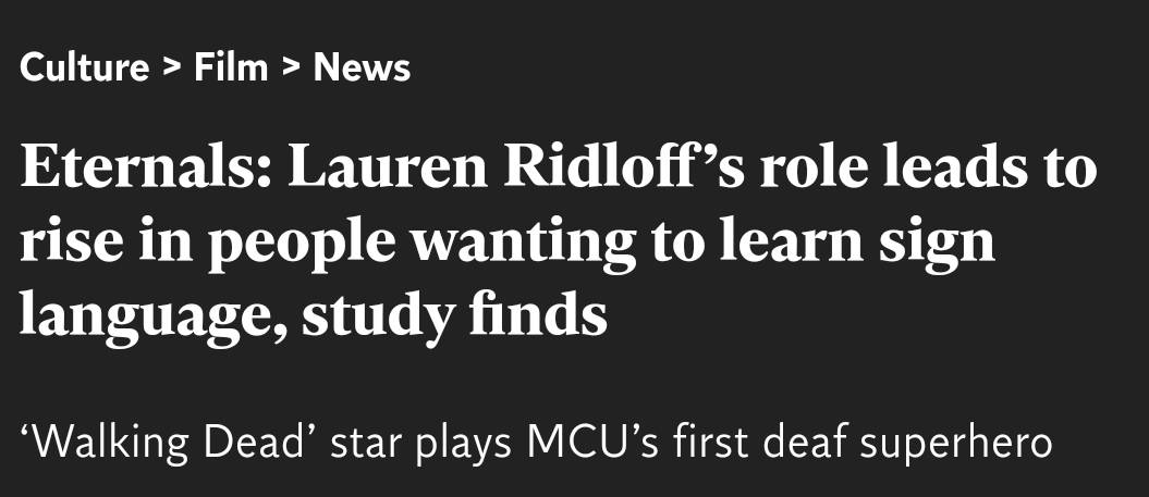 이터널스 개봉 이후 수어를 배우려는 사람 250퍼센트 증가 (feat. 최초의 청각장애인 히어로) | 인스티즈