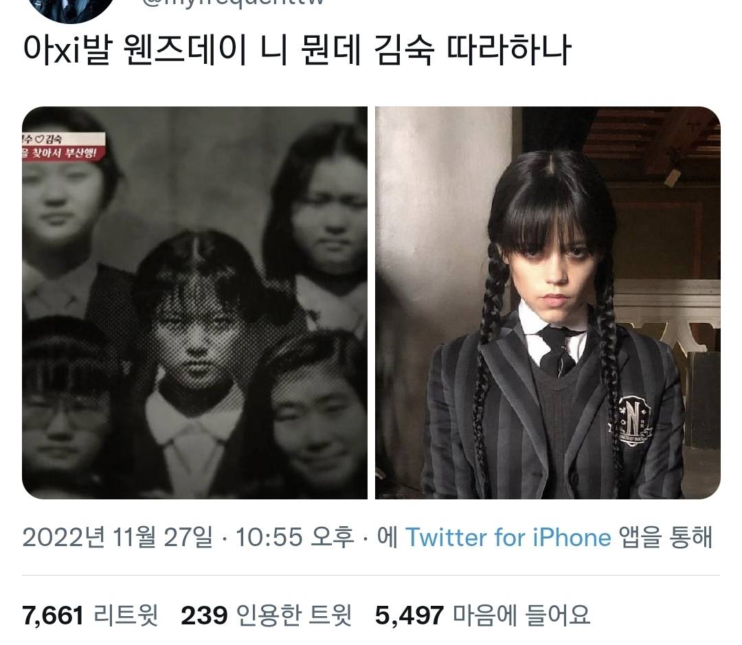 아 xi발 웬즈데이 니 뭔데 김숙 따라하나.twt - 인스티즈(instiz) 이슈 카테고리