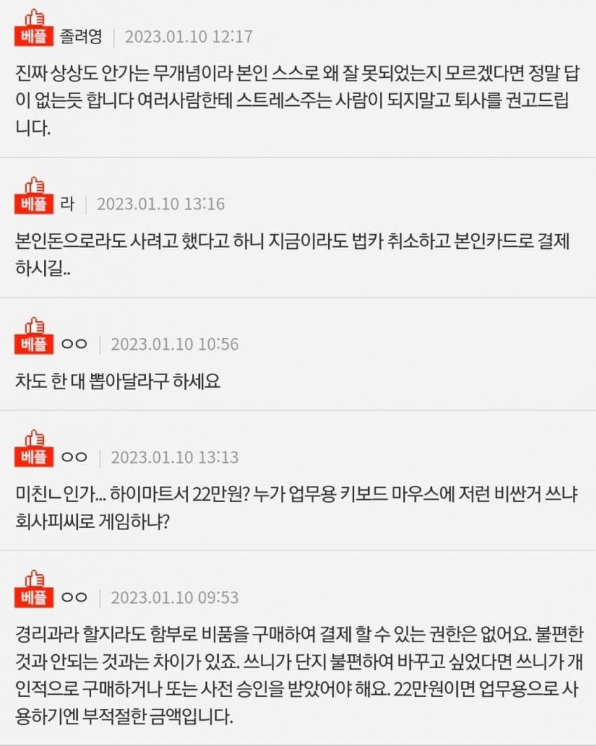 회사 법카로 22만원어치 키보드 마우스 질러버린 경리 | 인스티즈