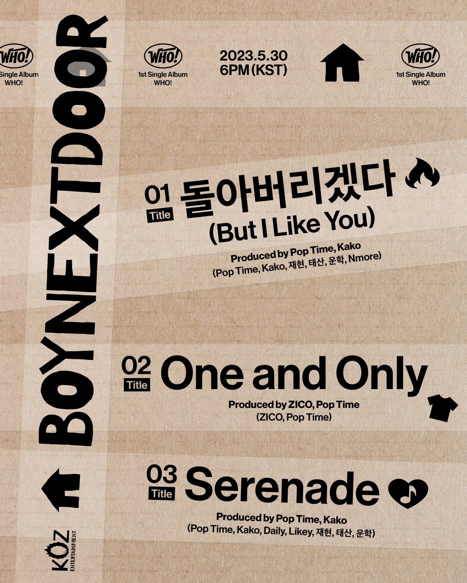 하이브 KOZ 신인 'BOYNEXTDOOR' 데뷔 앨범 트랙리스트 (타이틀곡 3개, 지코&멤버들 곡작업 참여) | 인스티즈
