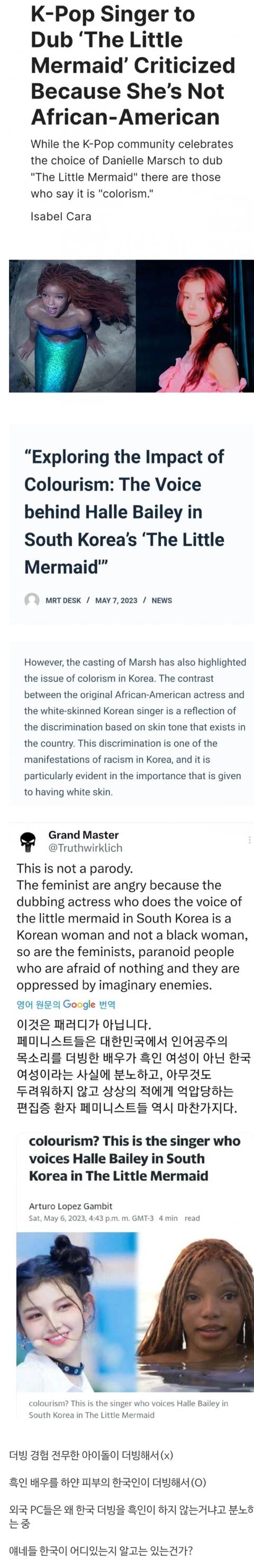 해외 PC애들은 "한국은 인어공주 더빙을 흑인이 하지 않았다!!" 라면서 분노중이라는데 | 인스티즈