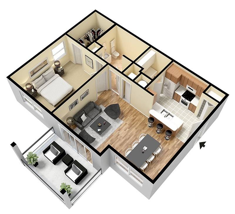 혼자 살기 최적인 미국 방1개 화장실 1개아파트 평면도.jpg | 인스티즈