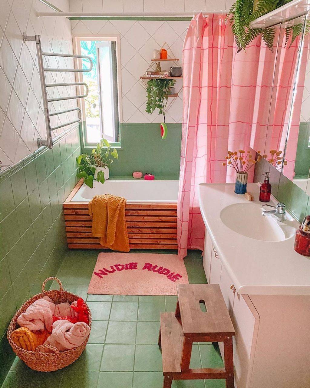 욕실 인테리어 초록 + 핑크 | 인스티즈