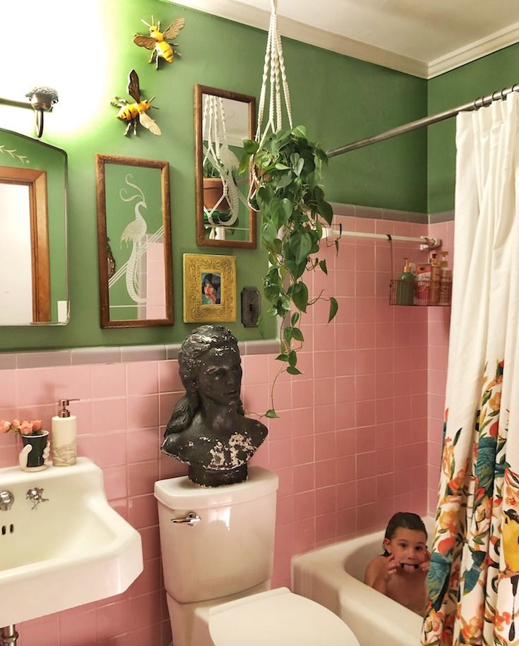 욕실 인테리어 초록 + 핑크 | 인스티즈