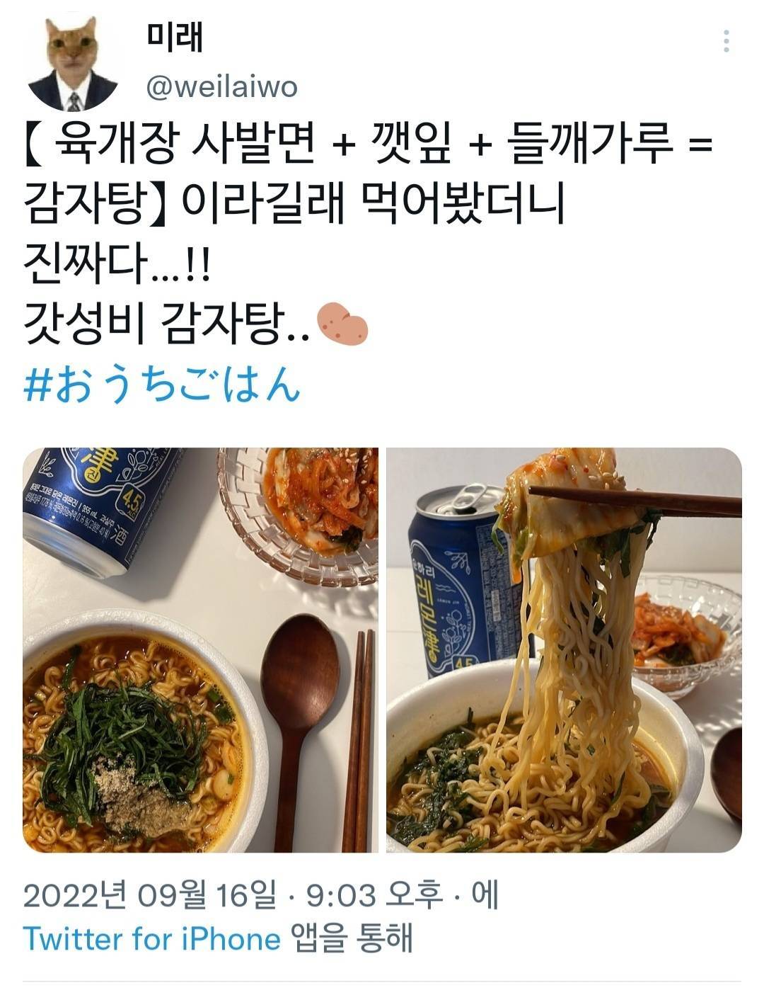 육개장 사발면 + 깻잎 + 들깨가루 = 감자탕 | 인스티즈