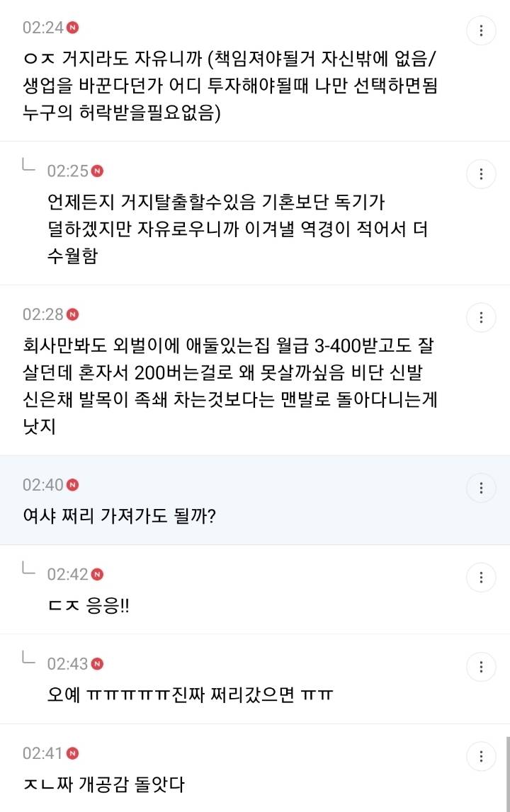 거지이면서 독신인 여성이 결혼한 여왕보다 낫다 생각하는 달글 캡쳐 | 인스티즈