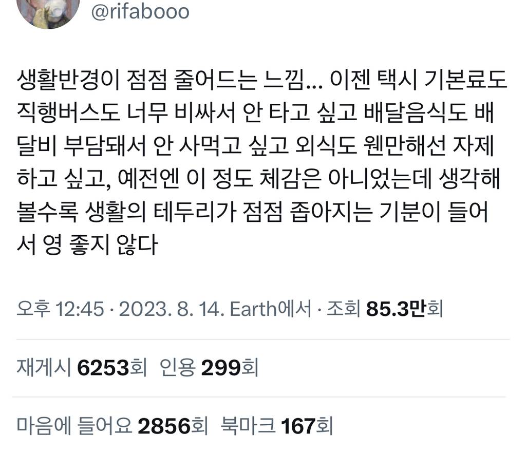 물가가 너무 올라서 생활 반경이 점점 줄어드는 느낌 | 인스티즈