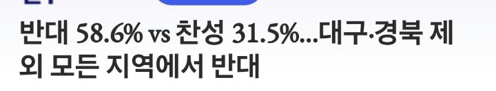 반대 58.6% vs 찬성 31.5%...대구·경북 제외 모든 지역에서 반대 | 인스티즈