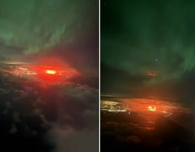 '신비 그 자체' 녹색 오로라와 붉은 화산이 한 화면에…아이슬란드 현재 상황 [포착] | 인스티즈