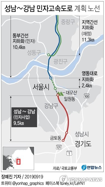 성남~강남 민자고속도로 계획 노선.jpg | 인스티즈