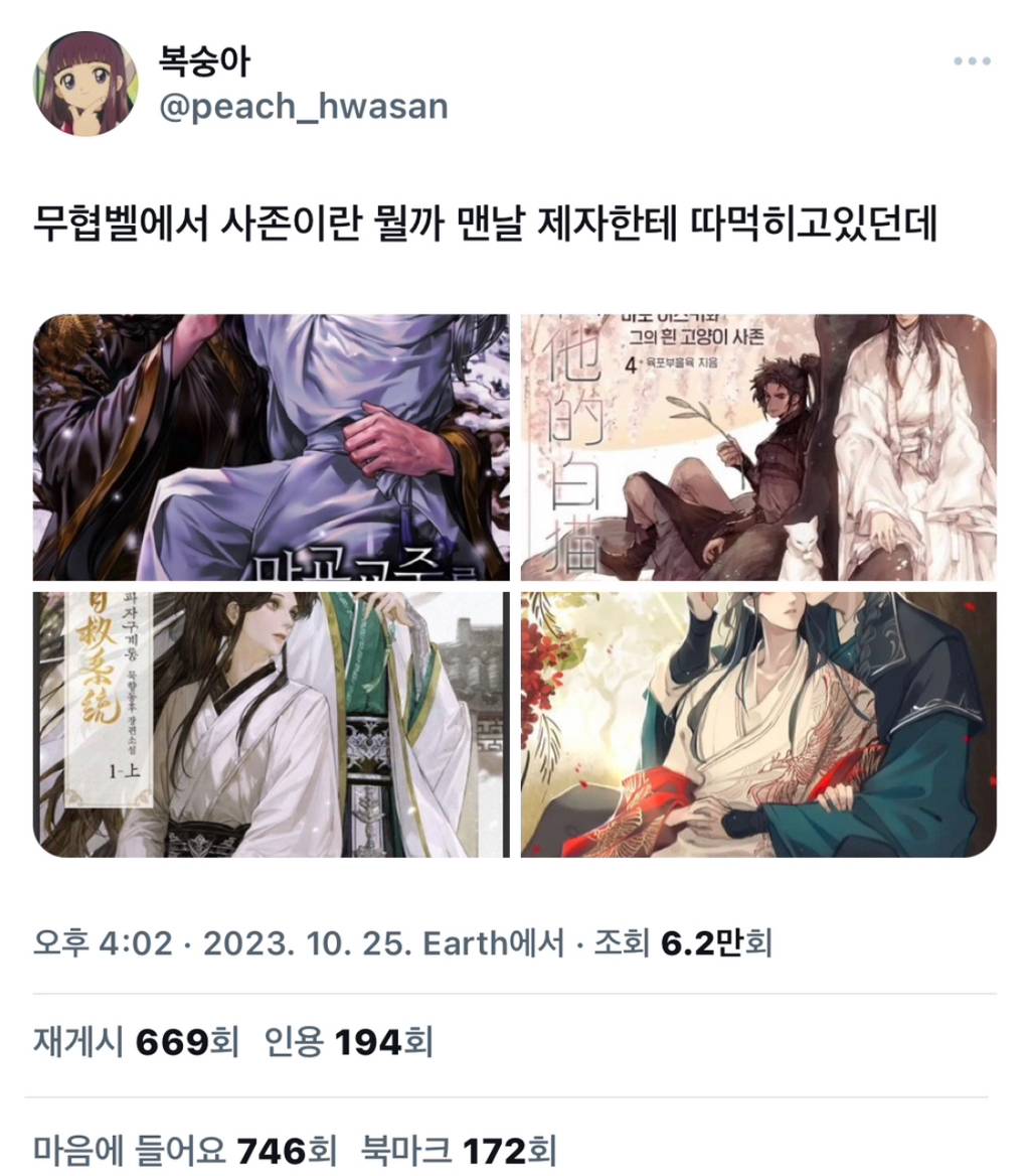 중국 무협 BL에선 사존이란 뭘까.twt | 인스티즈