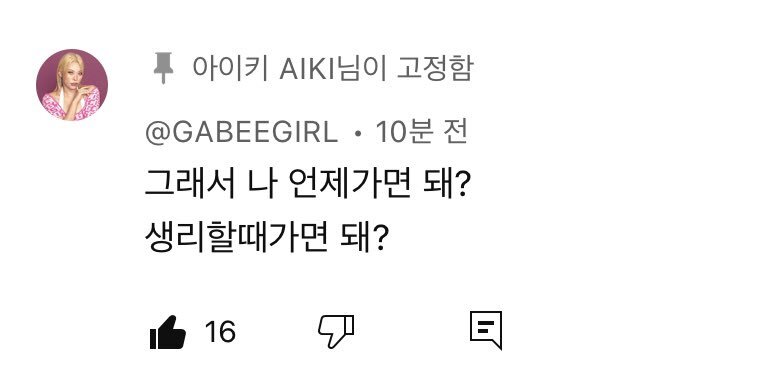 Q. 아이키에게 가비란? A. 생리대 / Q. 아이키에게 효진초이란? A. 생리 | 인스티즈