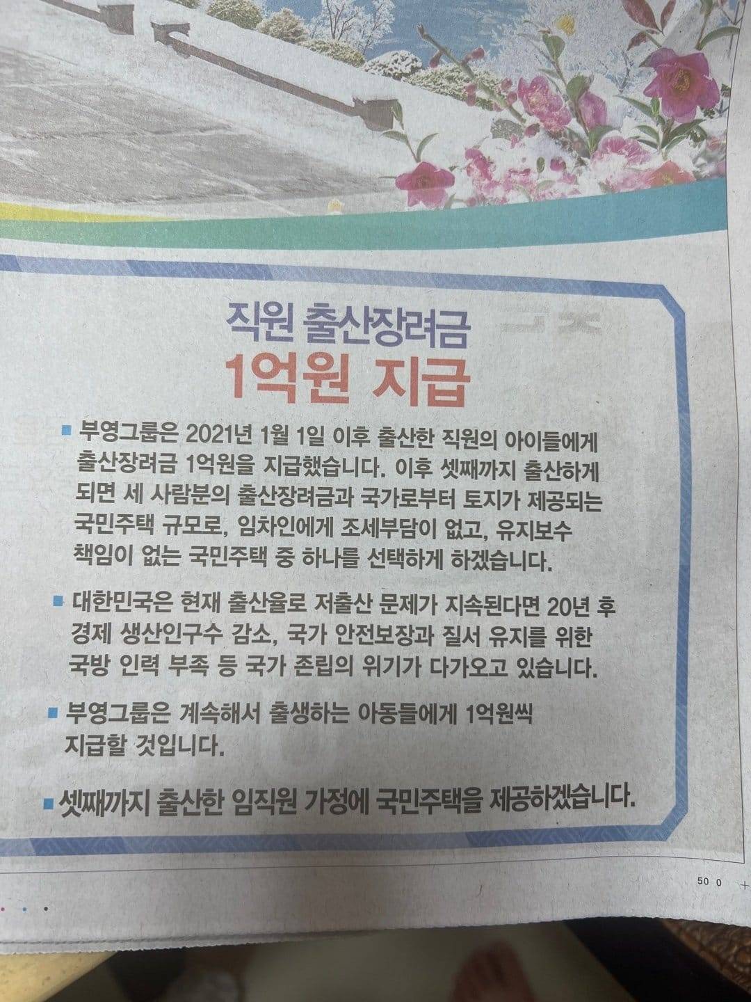 출산장려금 1억 주는 회사 | 인스티즈