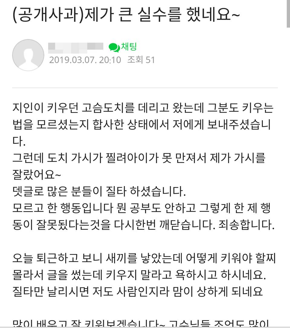 고슴도치 가시 잘라버린 사람 | 인스티즈