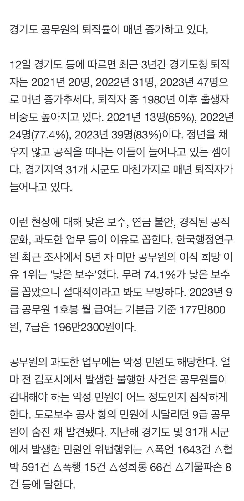 "월급 177만원에 민원 스트레스"…관두는 젊은 공무원들 는다 | 인스티즈