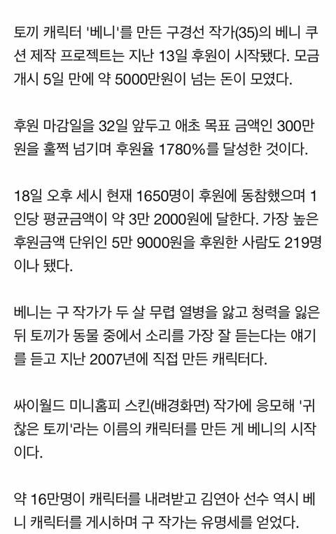 청각장애인이 만든 토끼캐릭터, 역대급 후원액 모금 | 인스티즈