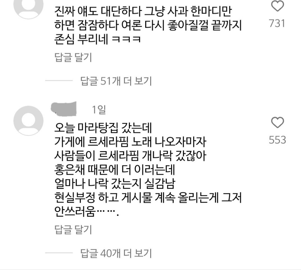 악플로 가득한 르세라핌 은채 개인 인스타 | 인스티즈