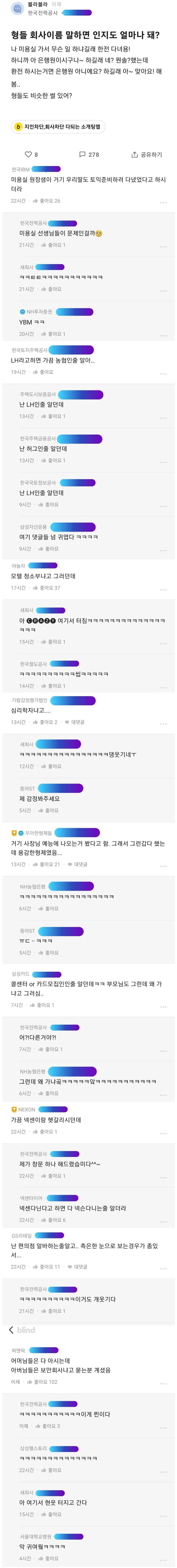 블라인드 오열 회사 인지도 대결.jpg | 인스티즈