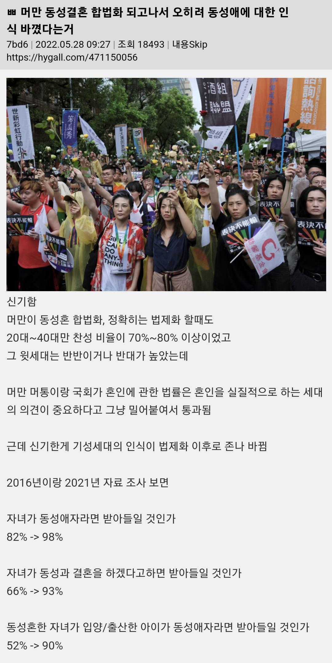 대만 동성결혼 법제화 되고 나서 오히려 동성애에 대한 인식 바뀌었다는 거 신기함 | 인스티즈