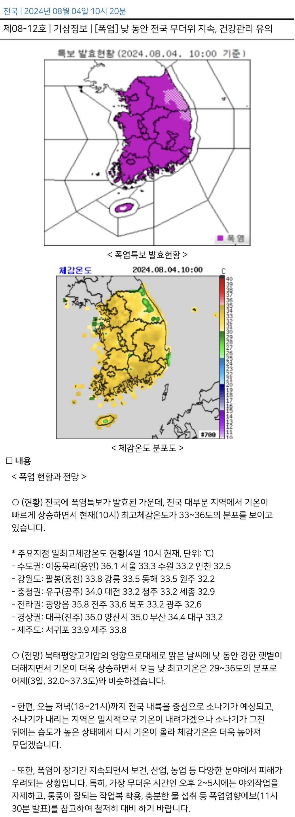 강원산지 지리산부근 제외 전국 체감온도 30도 돌파 | 인스티즈