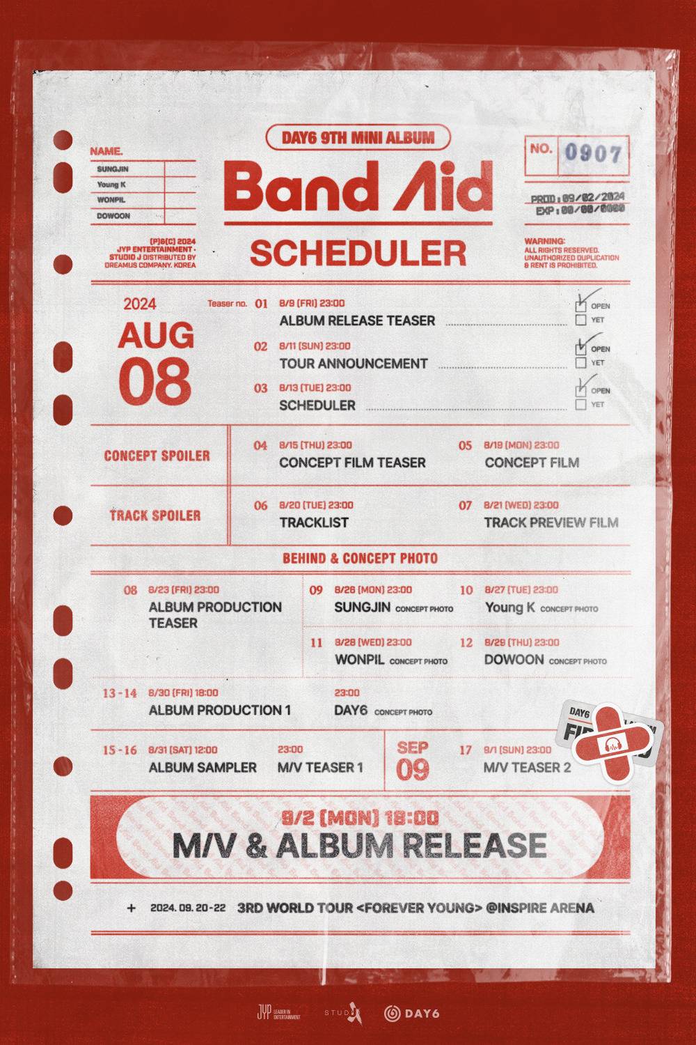 DAY6(데이식스) 9th Mini Album Band Aid 스케쥴러 | 인스티즈