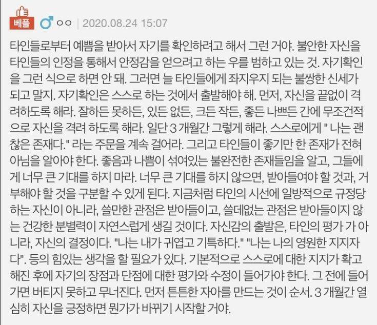 타인들의 인정을 통해서 안정감을 얻으려고 하는 우를 범하고 있는 것 | 인스티즈