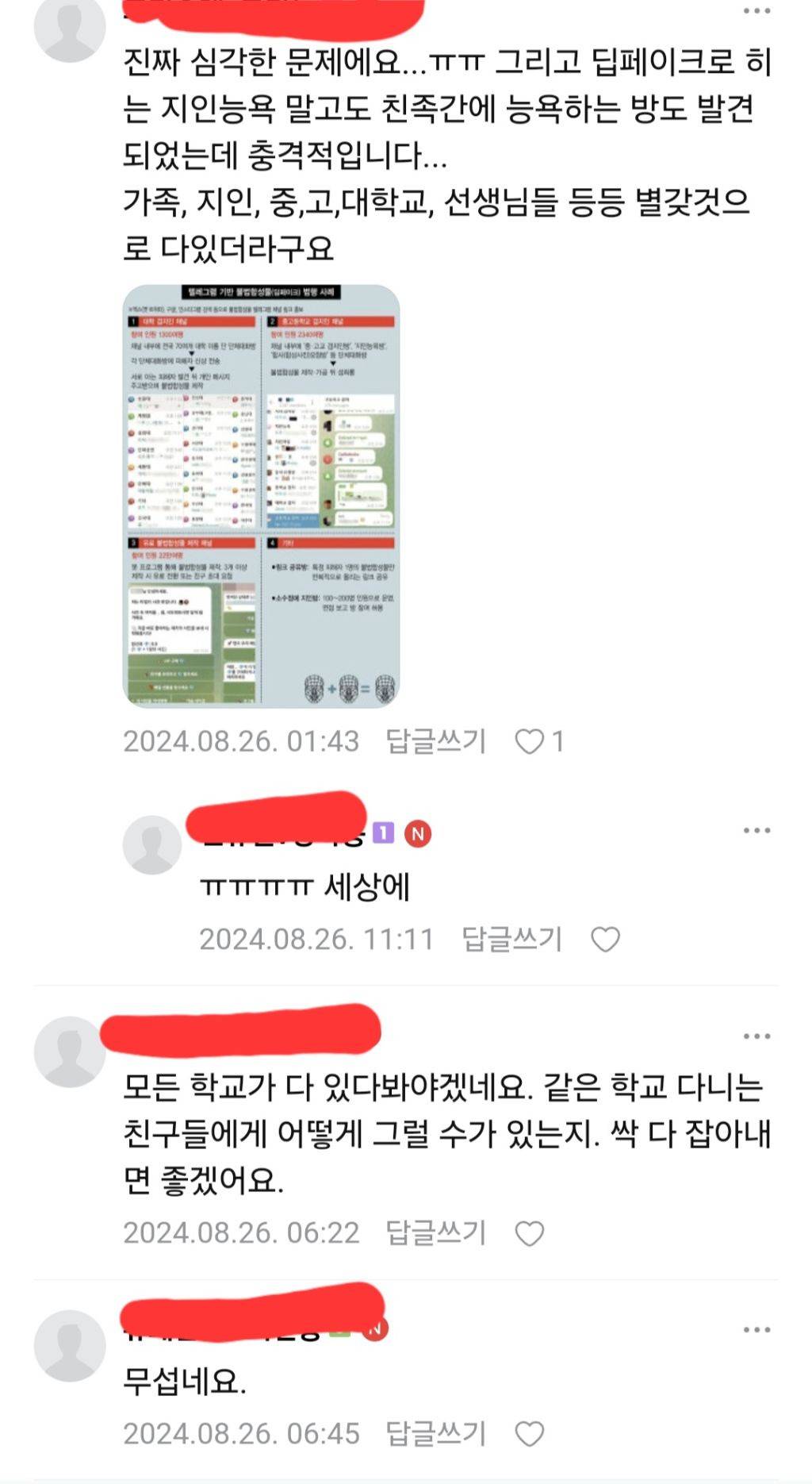 이정도면 국가재난수준인 텔레그램 딥페이크 전국 맘카페 반응(맘카페 패는 글 X, 제목만 보고 맘카페 패려는 여시들도 환영) | 인스티즈