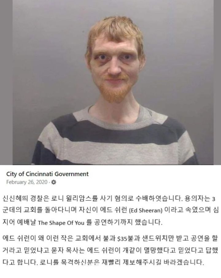  에드시런 사칭해서 공연하다 걸린 사람