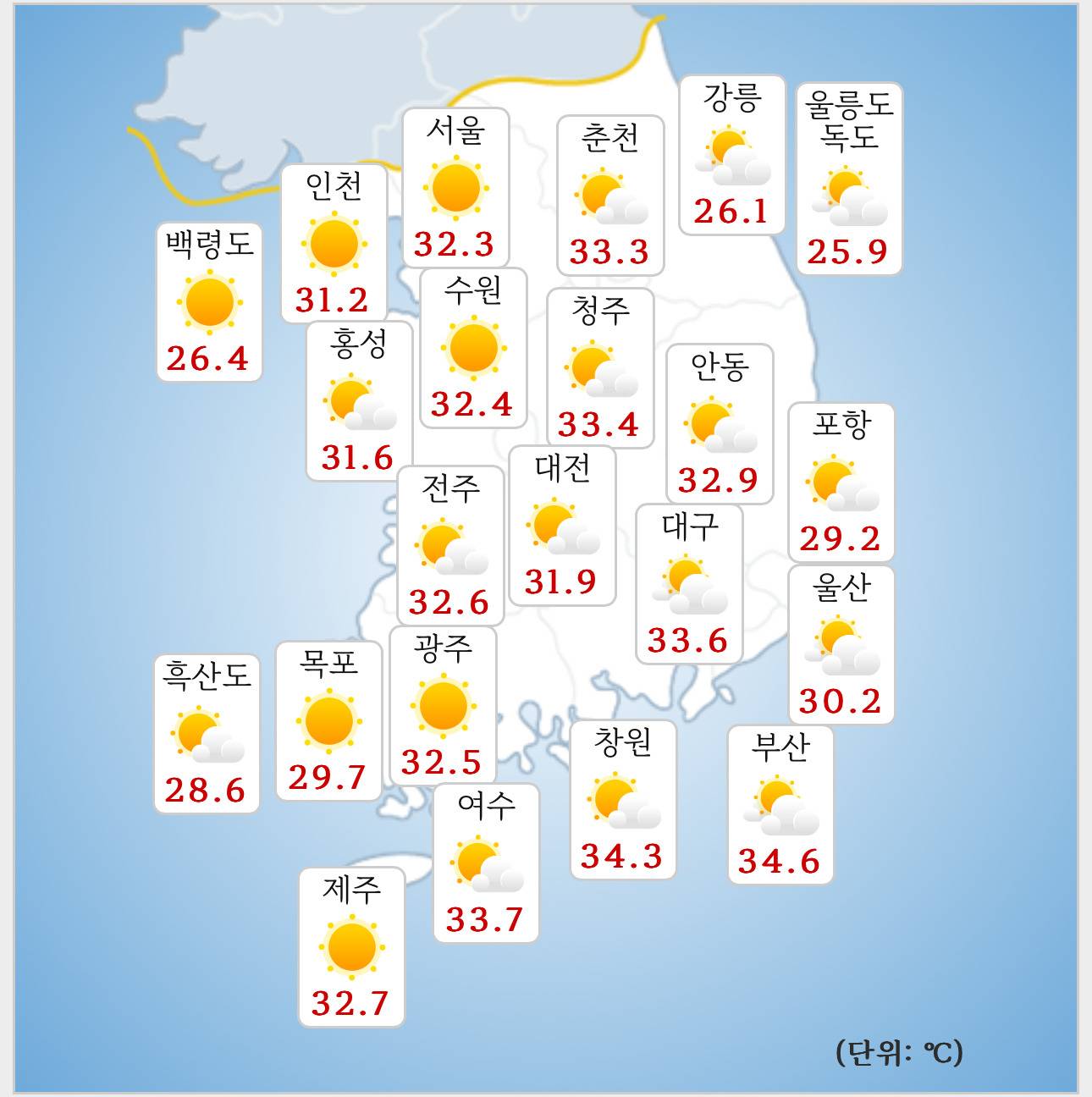 8/30 오후 4시 전국 기온 | 인스티즈