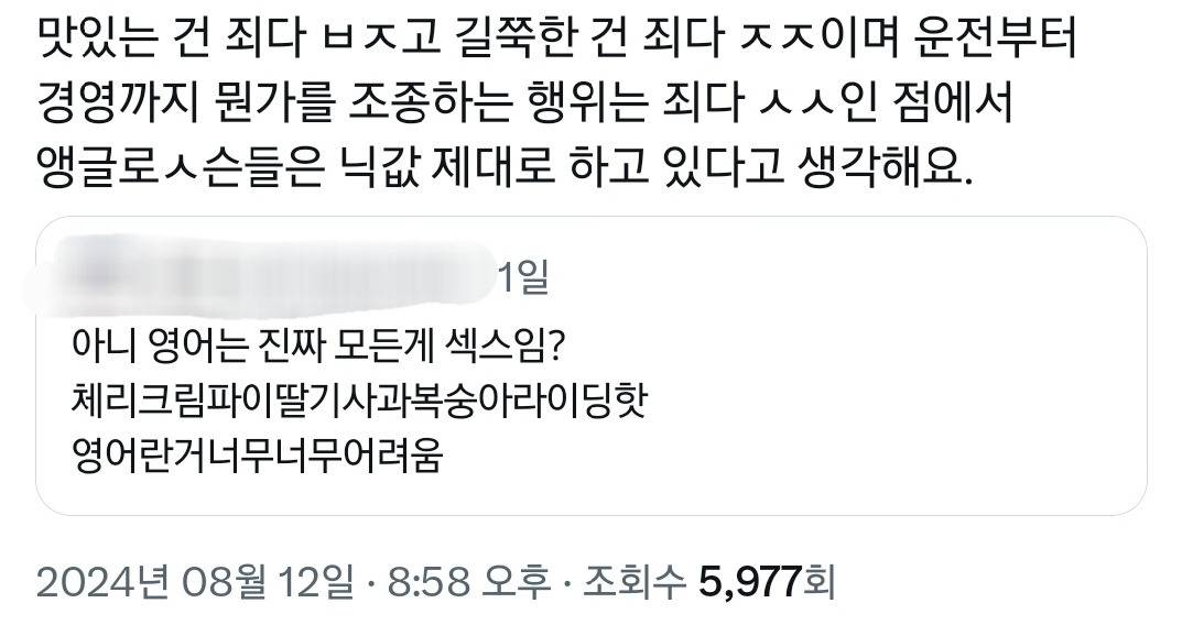 아니 영어는 진짜 모든 게 섹스임?.twt | 인스티즈