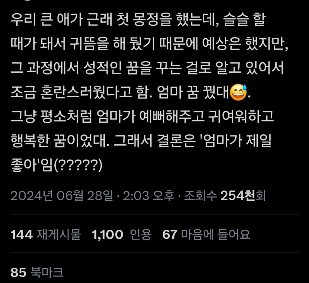 우리 큰 애가 근래 첫 몽정을 했는데 | 인스티즈