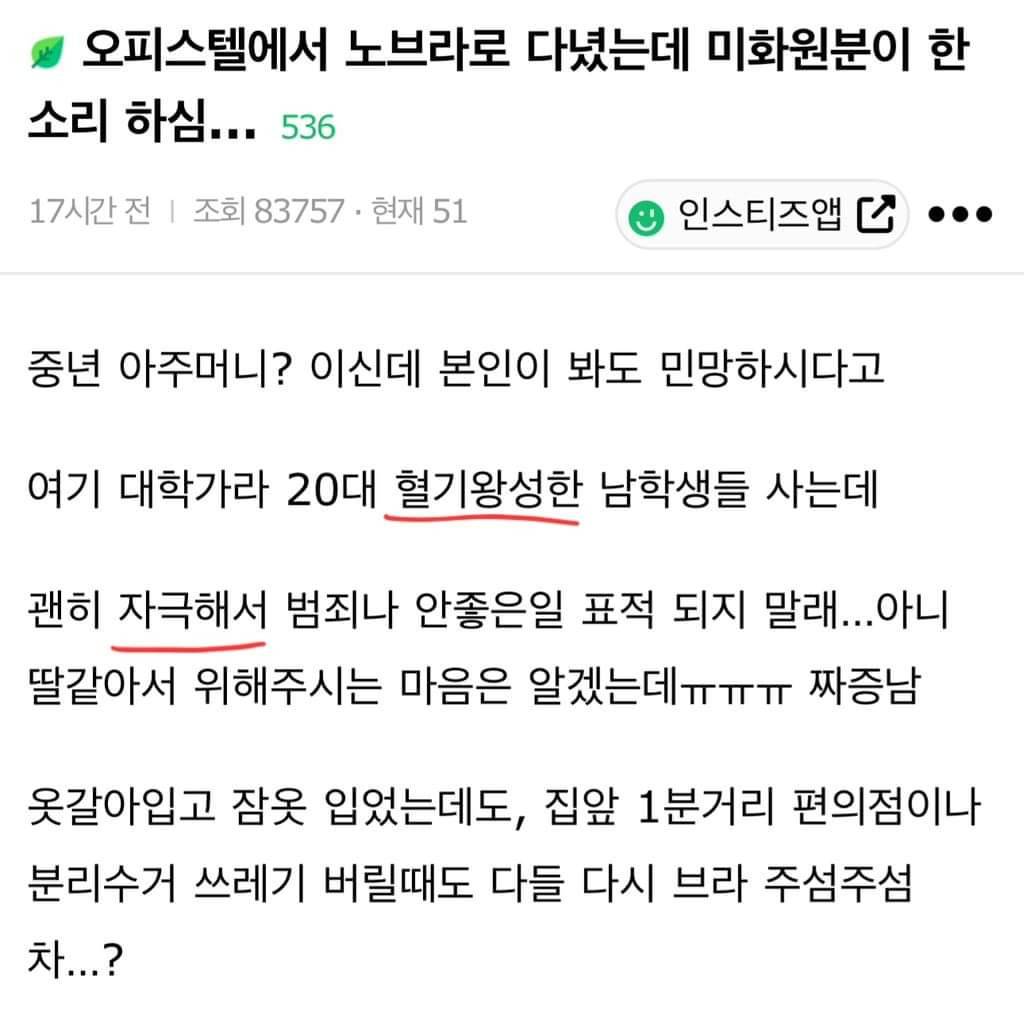 노브라 지적 당한거 이해 간다vs안간다 여시에서 갈리는 글 | 인스티즈