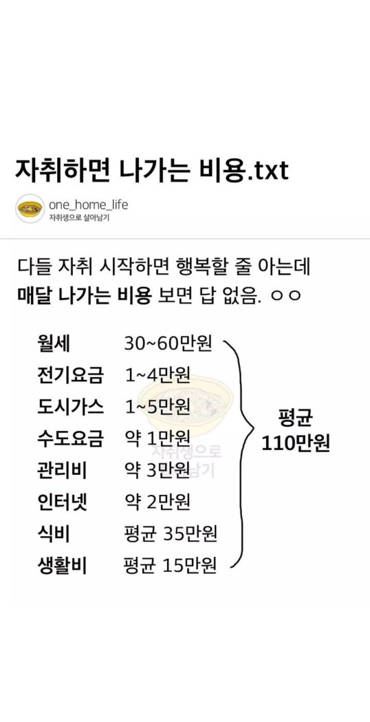 자취하면 나가는 비용 | 인스티즈