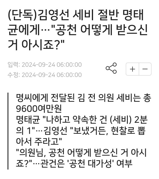 (단독)김영선 세비 절반 명태균에게…"공천 어떻게 받으신 거 아시죠?" | 인스티즈