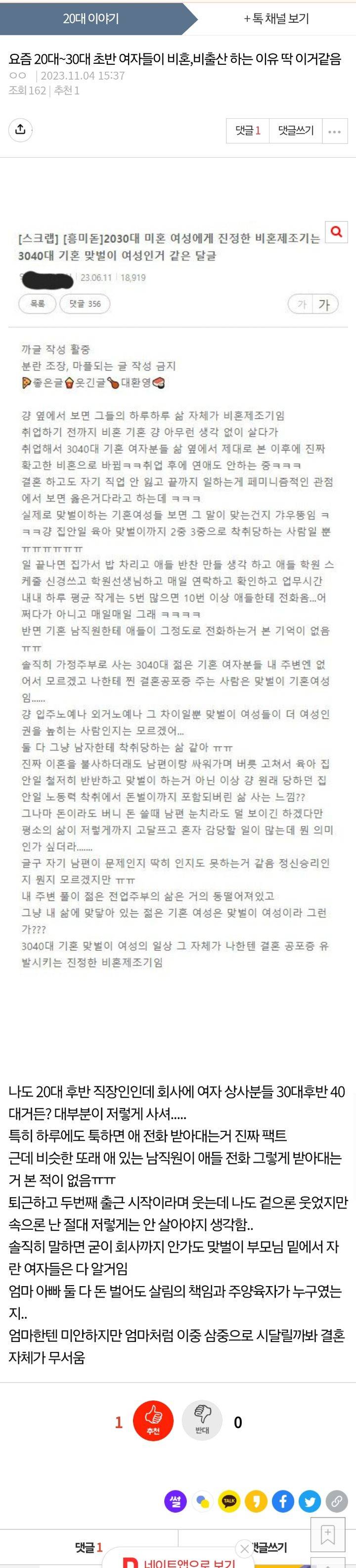 요즘 20대~30대 초반 여자들이 비혼,비출산 하는 이유 딱 이거같음 | 인스티즈