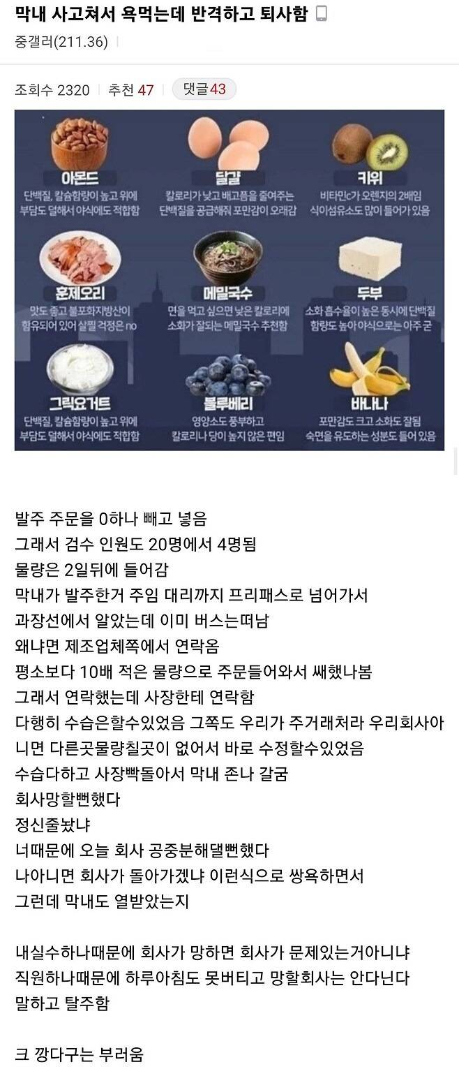 막내 사고쳐서 욕먹는데 반격하고 퇴사함 | 인스티즈