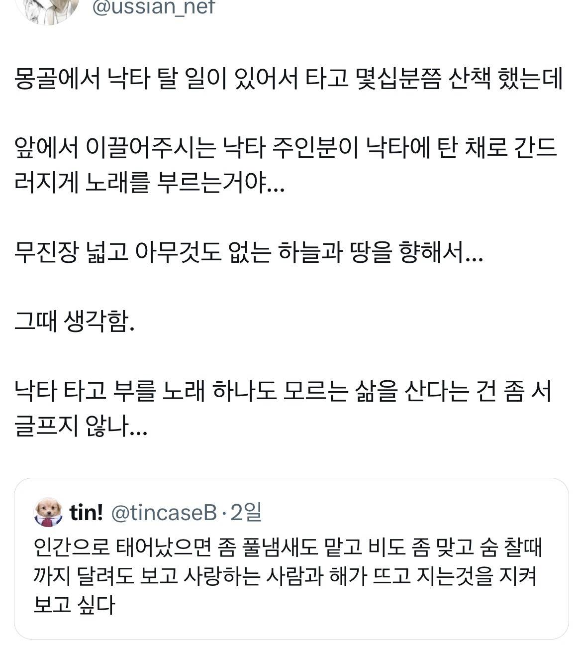 인간으로 태어났으면 좀 풀냄새도 맡고 비도 좀 맞고.twt | 인스티즈