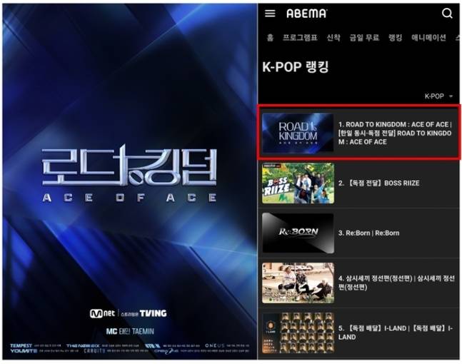 '로드 투 킹덤', 日 홀렸다! 아베마 3주 연속 K팝 부문 1위 | 인스티즈