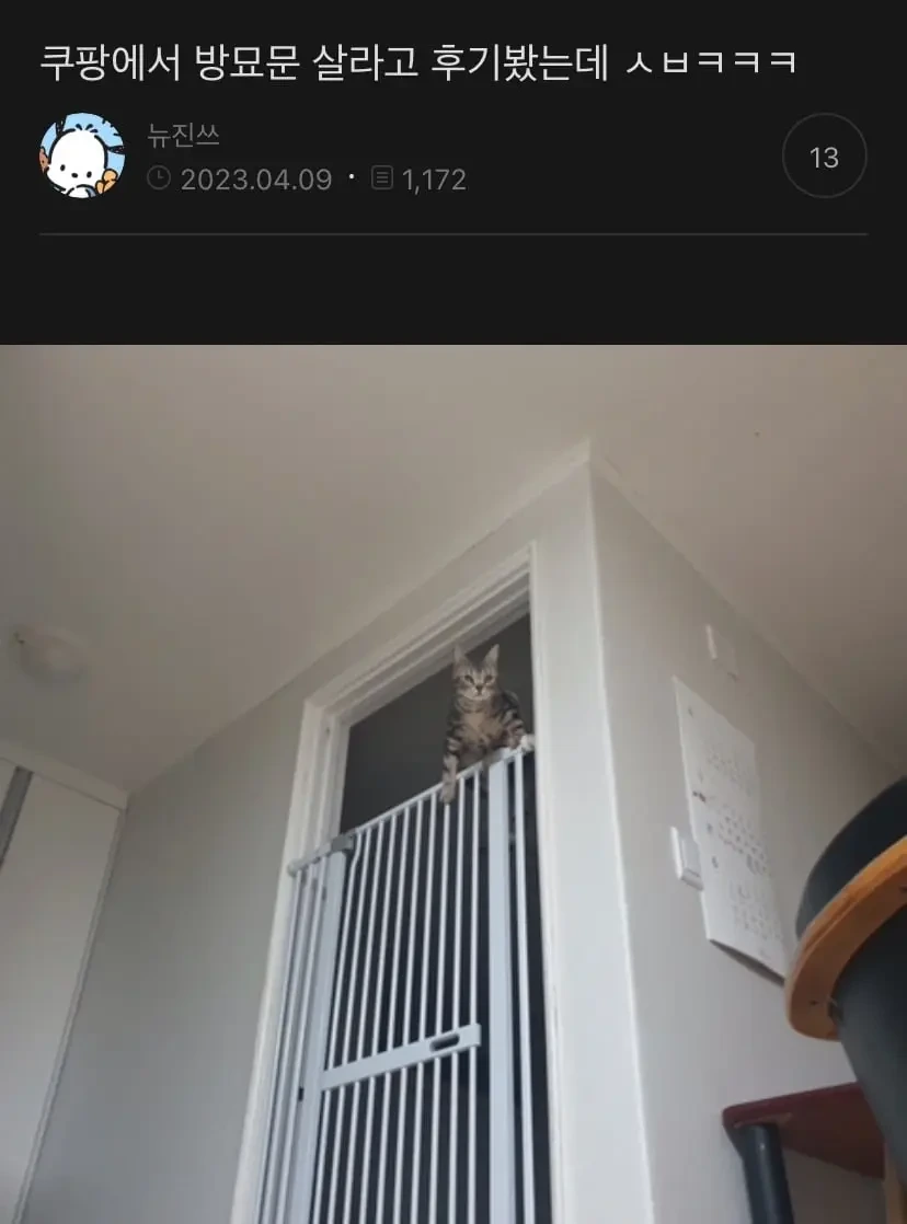 쿠팡에서 방묘문 살라고 후기봤는데 ㅋㅋㅋ | 인스티즈