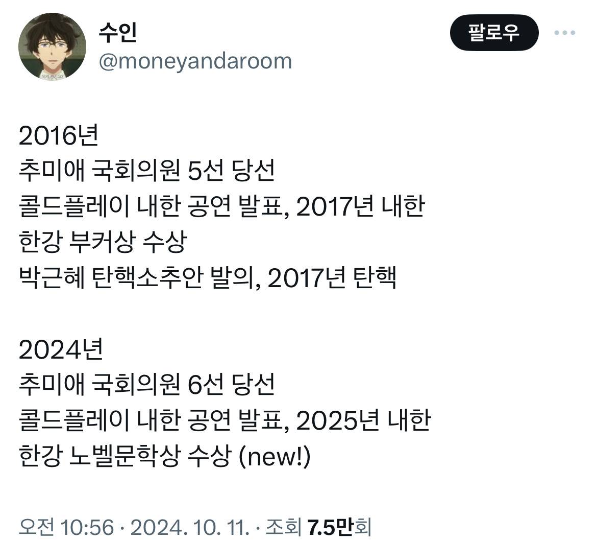 2016년: 추미애 국회의원 5선 당선, 콜드플레이 내한 공연 발표&2017년 내한, 한강 부커상 수상 | 인스티즈