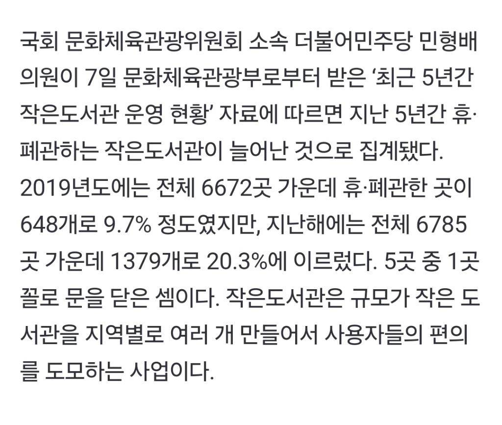 [단독] 5년간 2400억 들인 '작은도서관' 지난해 5곳 중 1곳 휴·폐관 | 인스티즈