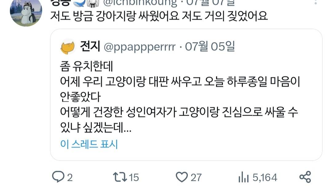 고양이랑 진심으로 싸워서 속상했던 트위터리안.twt | 인스티즈