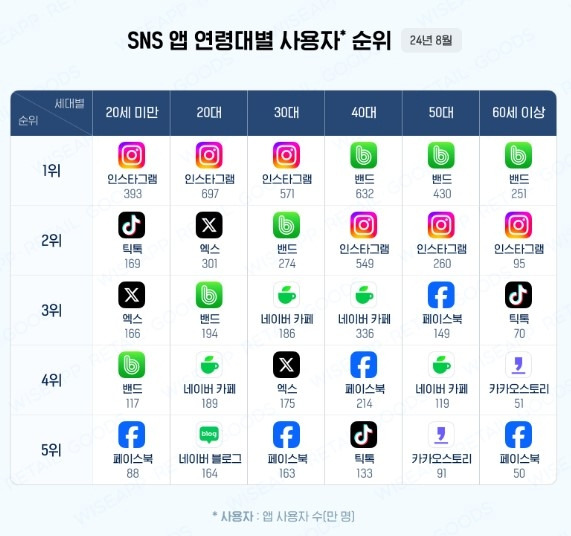 연령대별 SNS 앱 사용자, 사용시간 순위 | 인스티즈