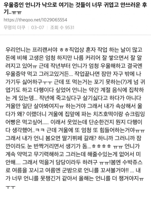 우울증인 언니가 낙으로 여기는 것들이 너무 귀엽고 안쓰러운 후기...ㅠㅠ | 인스티즈