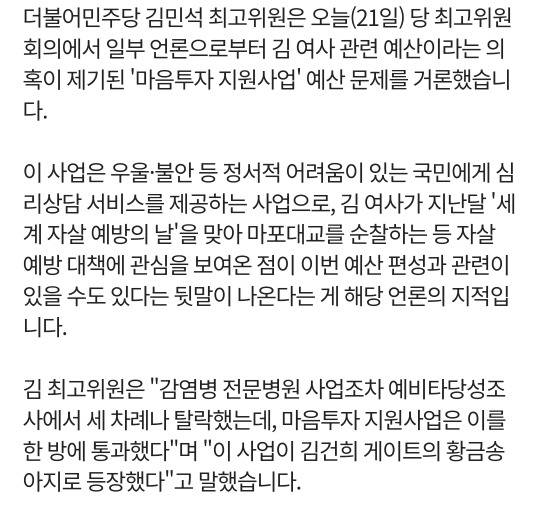 민주당 "마음 투자 지원 사업은 김건희 게이트 | 인스티즈